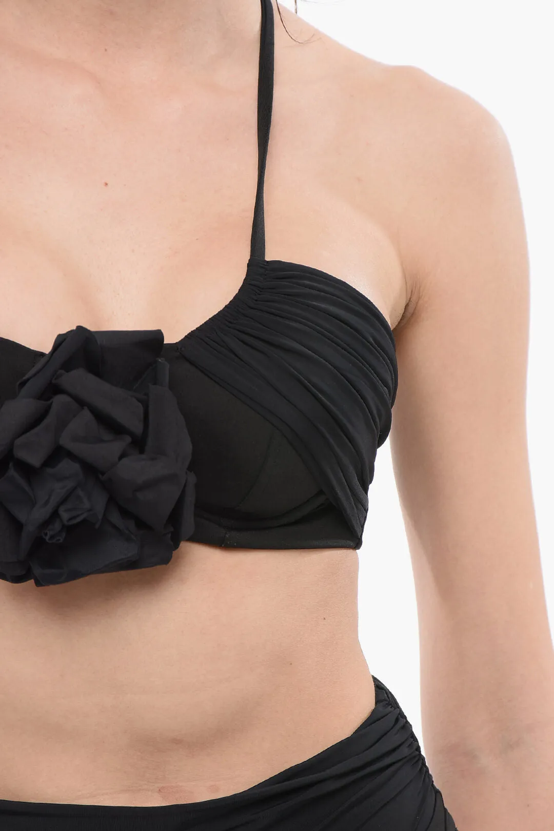 Balmain High-Waisted Slip Rose Drap Bikini Set