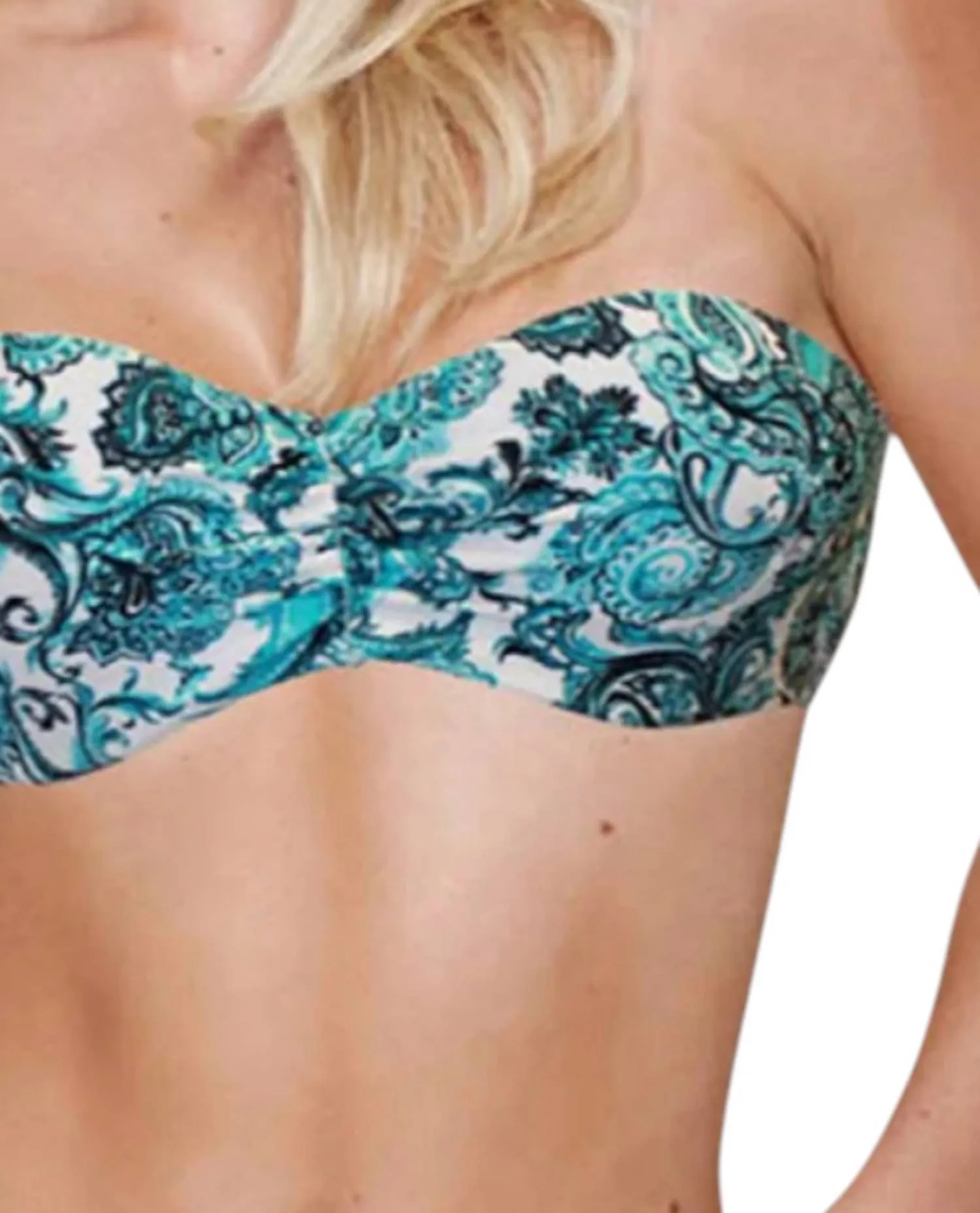 Bandana Center Ruched Bandeau Bikini Top In Peacock