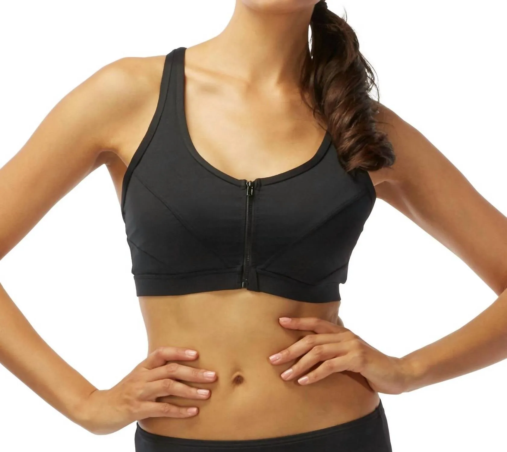 Barbados D-Cup Pure Racer Back Zip Front Underwire Bikini Top In Black
