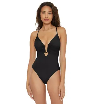 Becca by Rebecca Virtue Women's Standard Color Code One Piece Swimsuit, Plunge Neck, Bathing Suits, Black