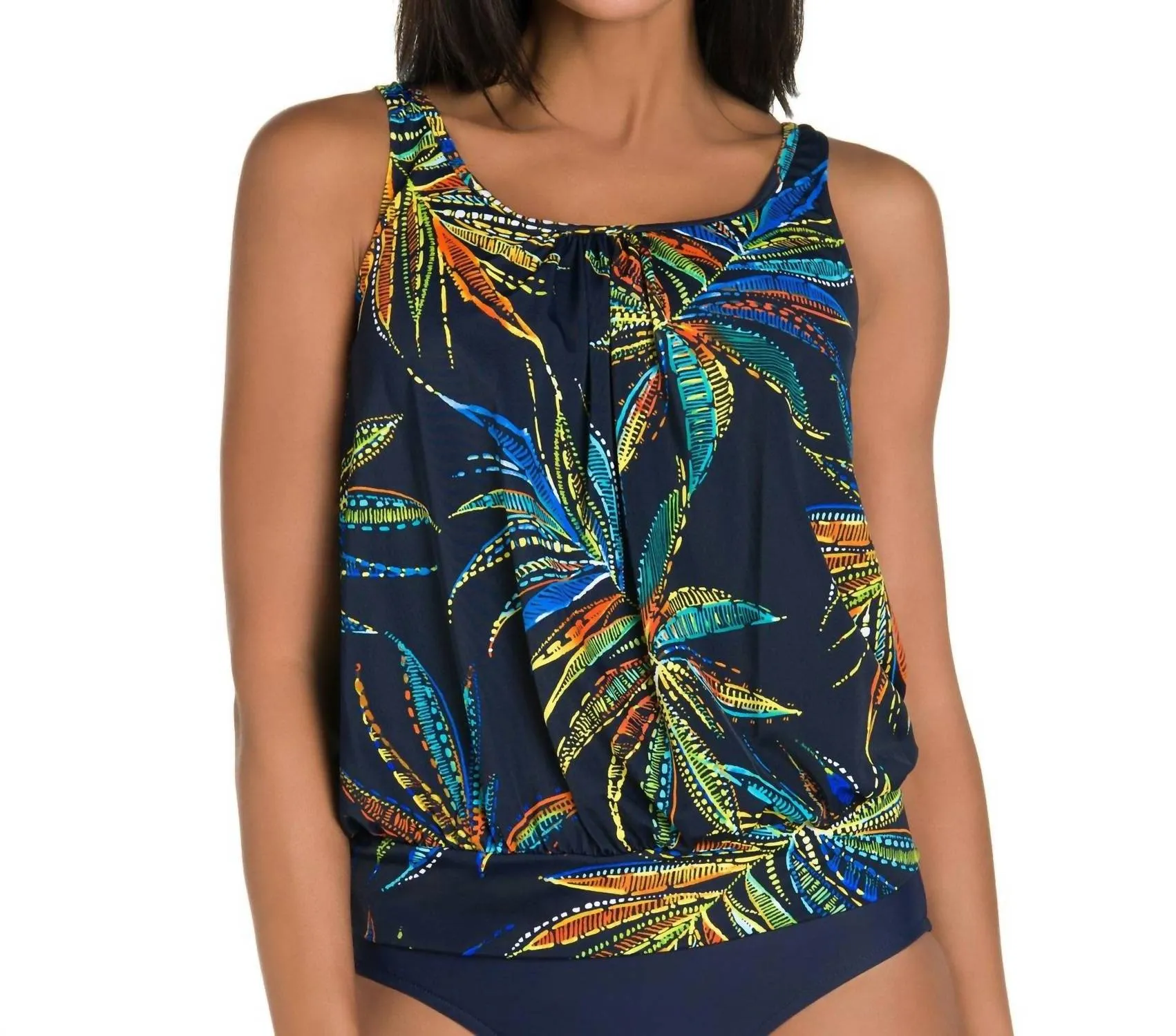 Blouson Tankini Top In Tropical Fiesta