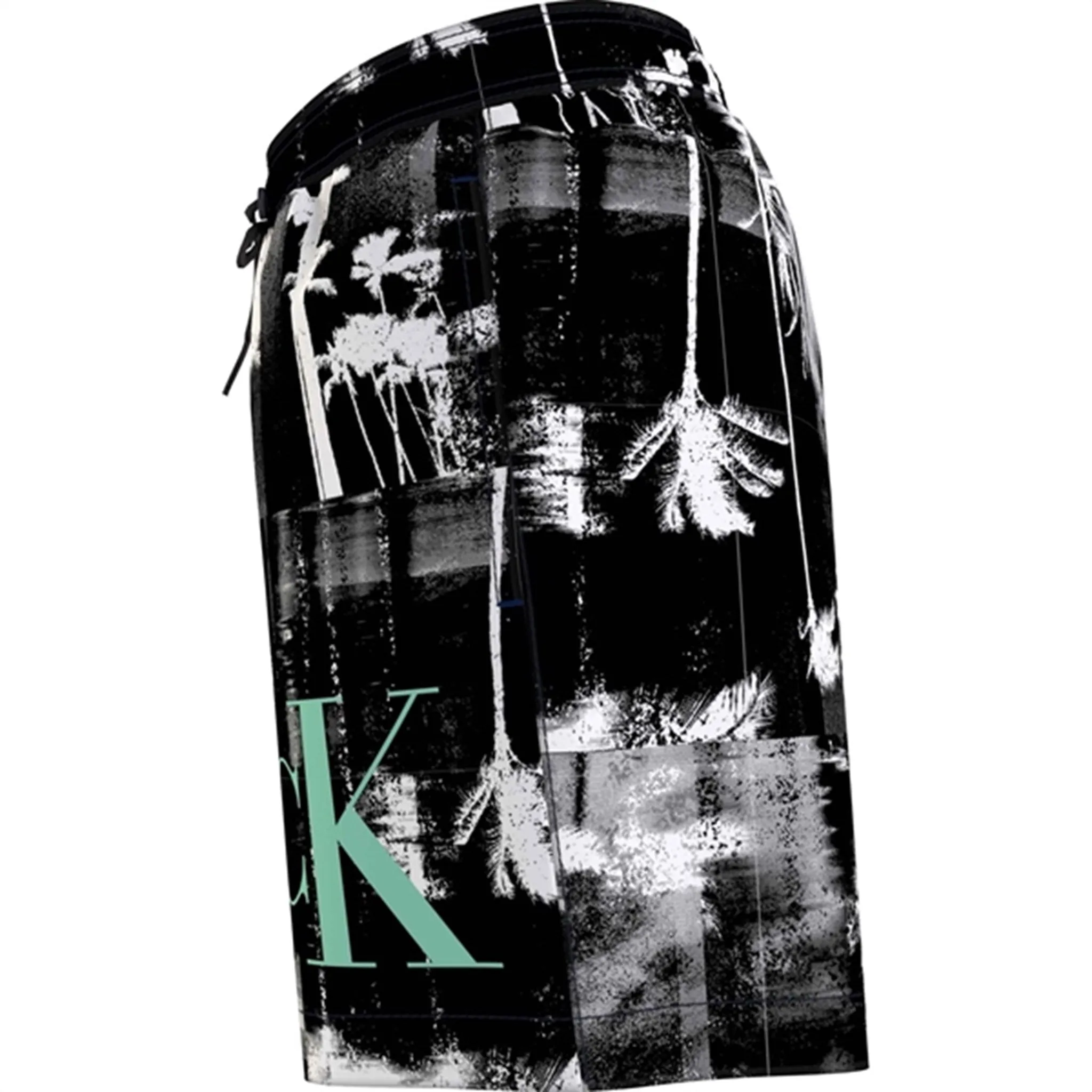 Calvin Klein Medium Drawstring Swim Shorts Ck Palm Black Aop