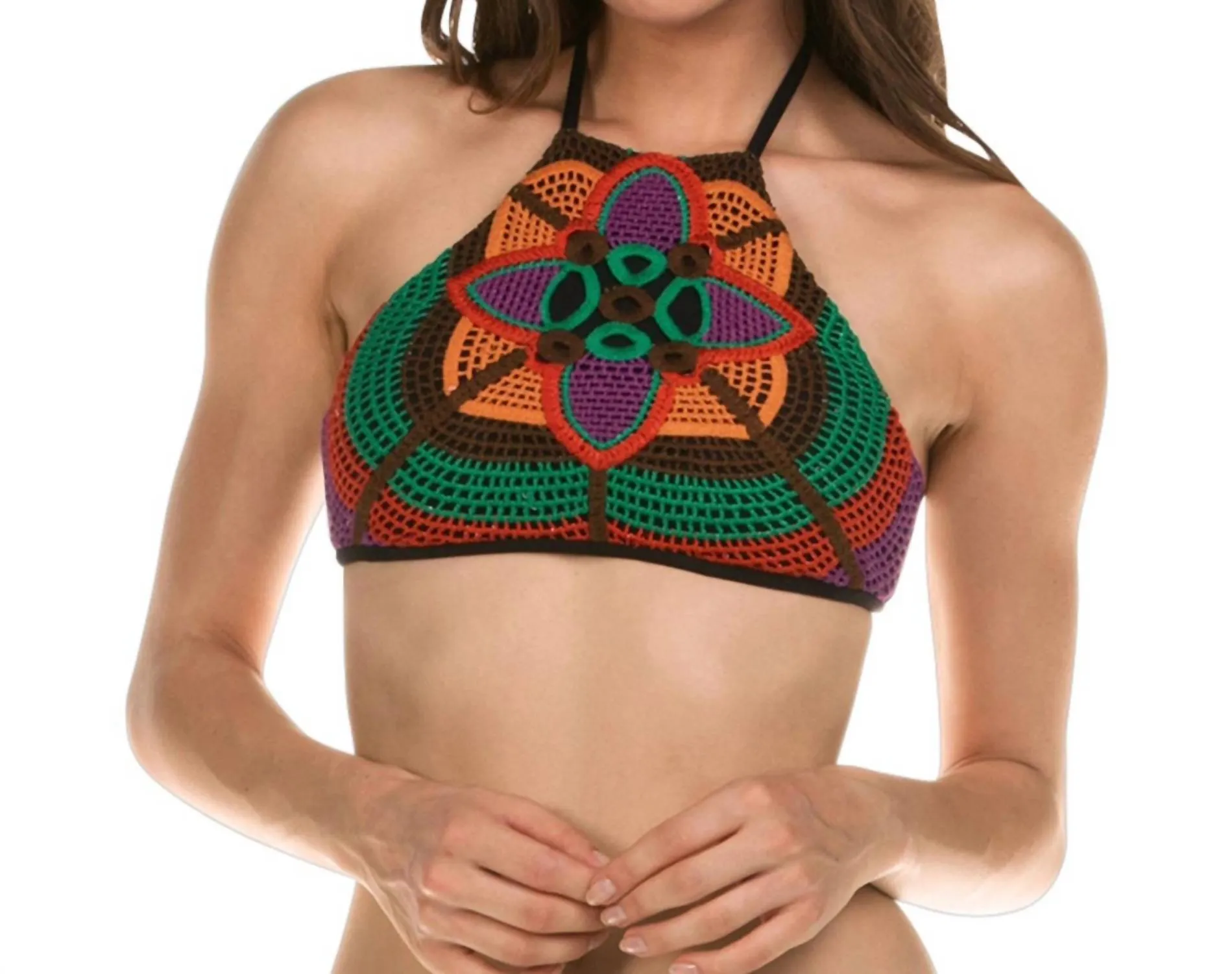 Crochet High Neck Bikini Top In Isa Bali Hai