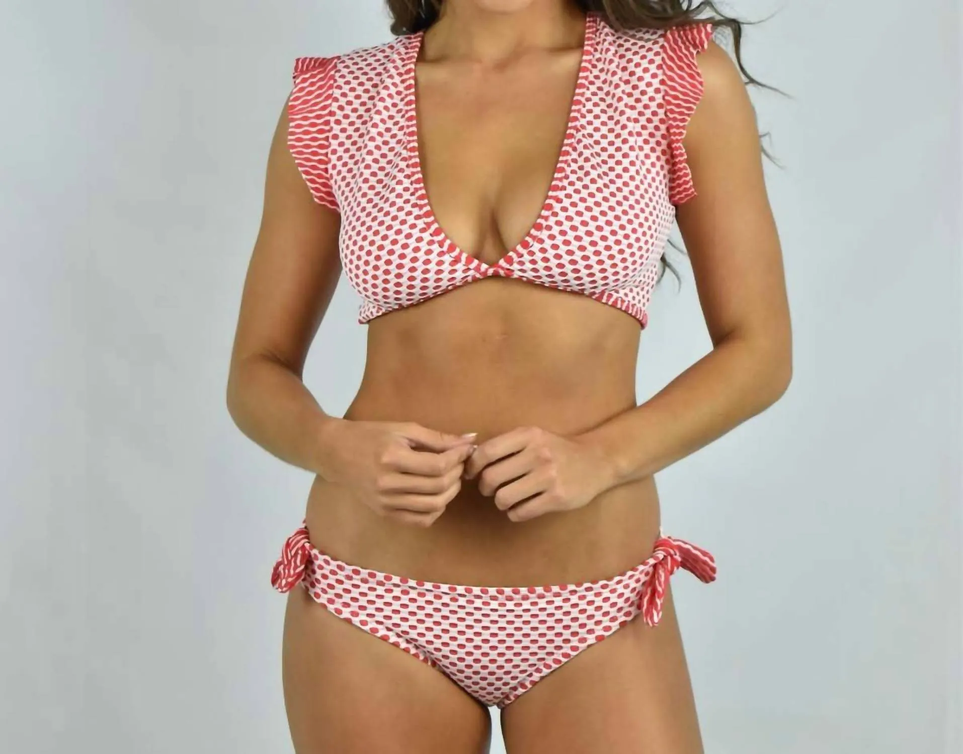 Dot Jacquard Bow Bikini Bottom In Red/white