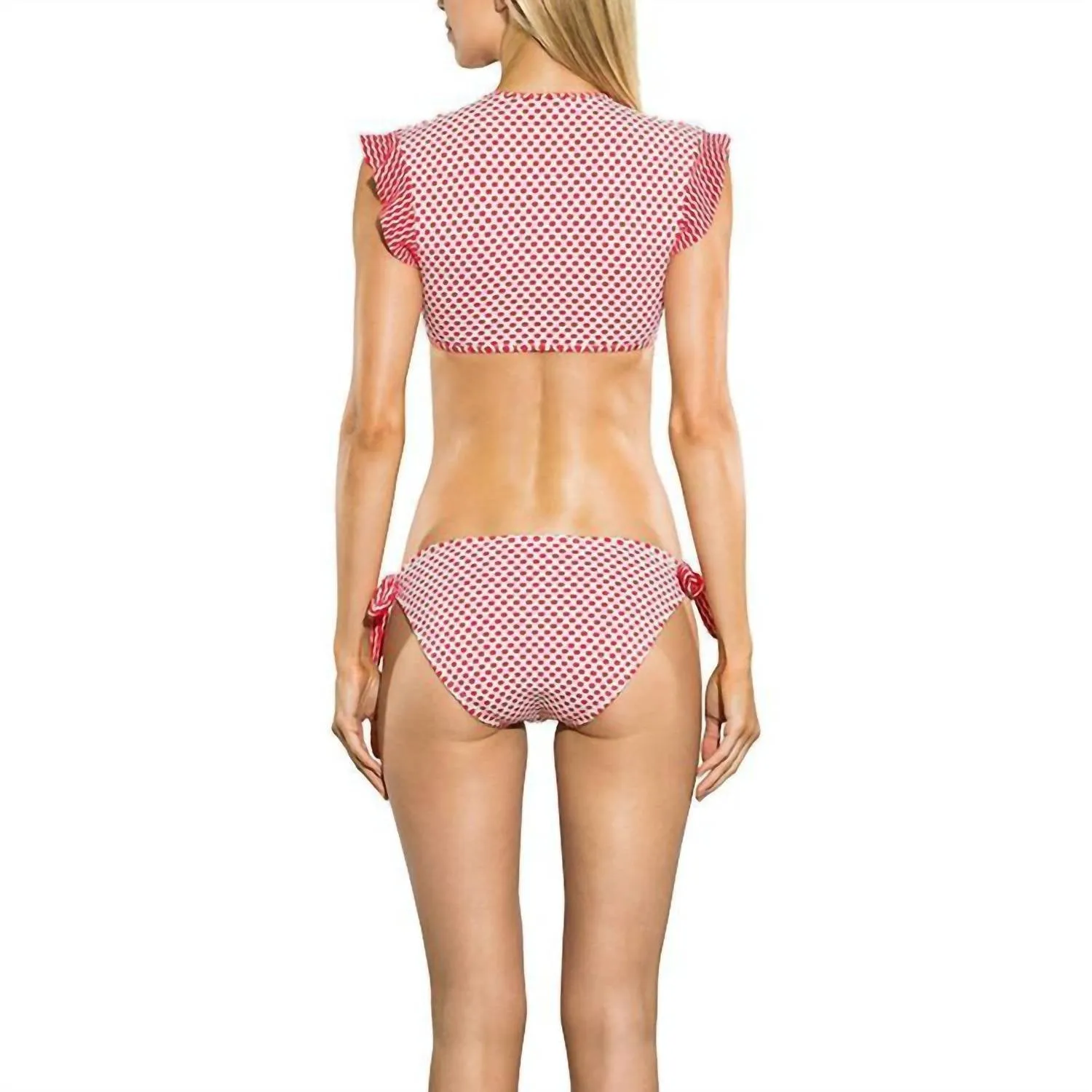 Dot Jacquard Bow Bikini Bottom In Red/white