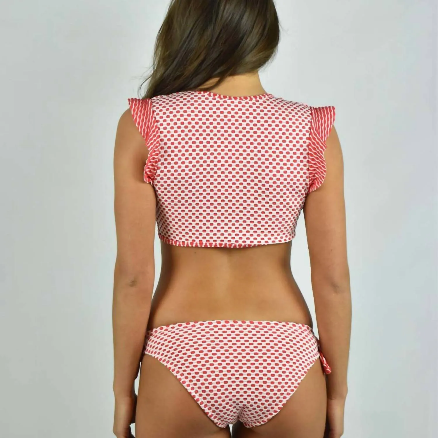 Dot Jacquard Bow Bikini Bottom In Red/white