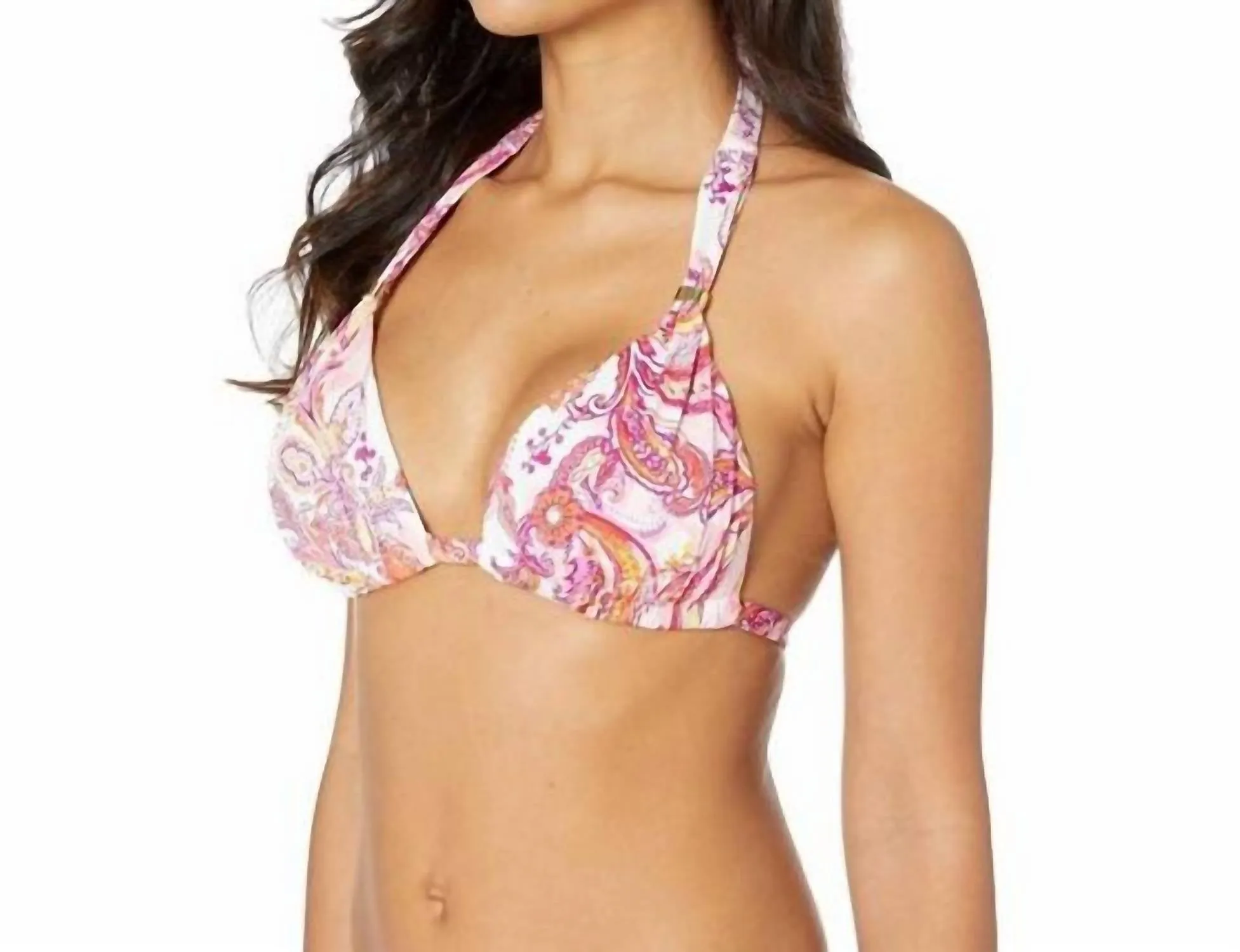 Fiesta Paisley Molded Cup Slider Bikini Top In Pink