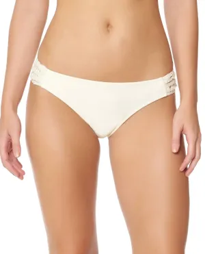 Flower Power Crochet Side Shirred Hipster Bikini Bottom In Vanilla