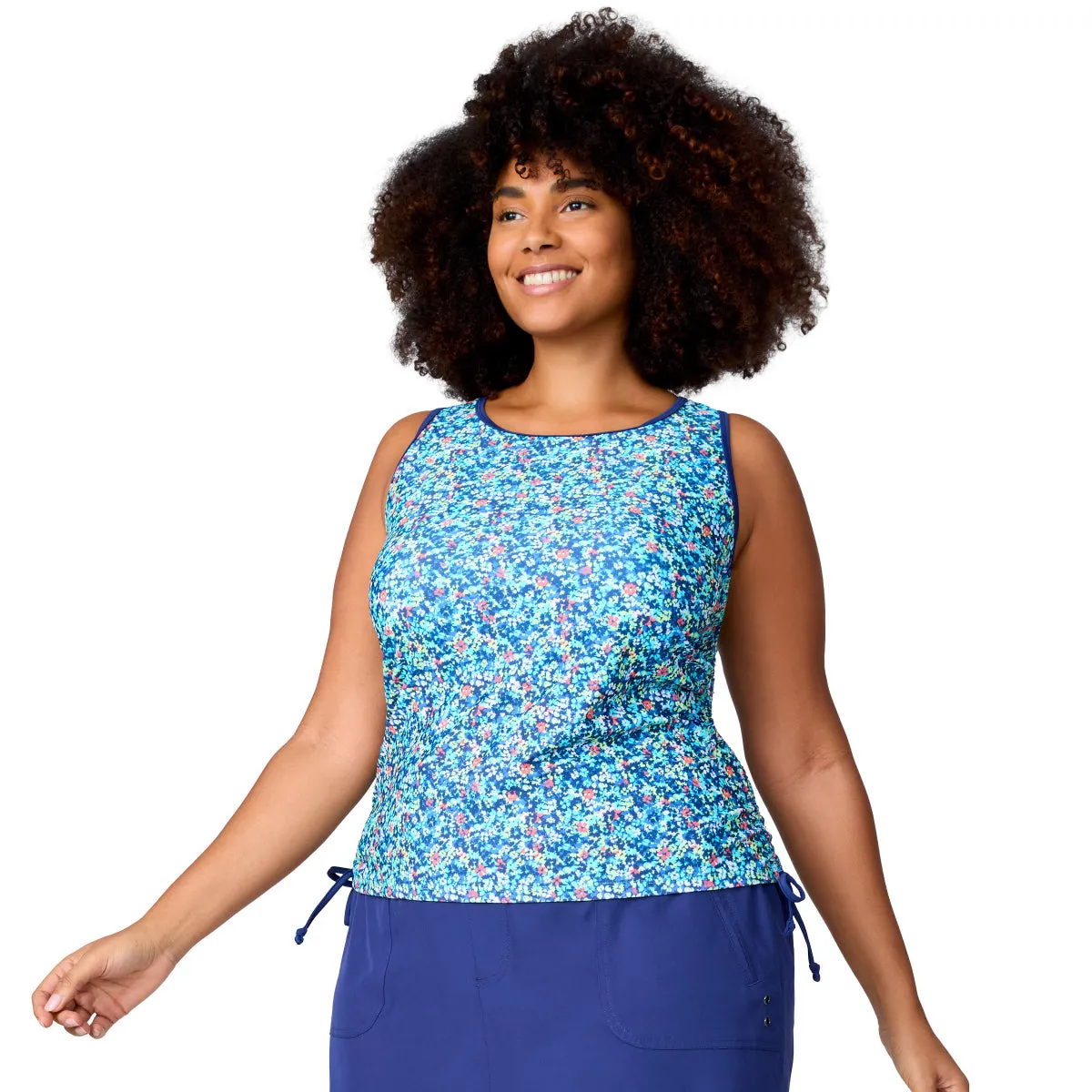 Free Country Women's Plus Size Full Side Shirring Tankini Top