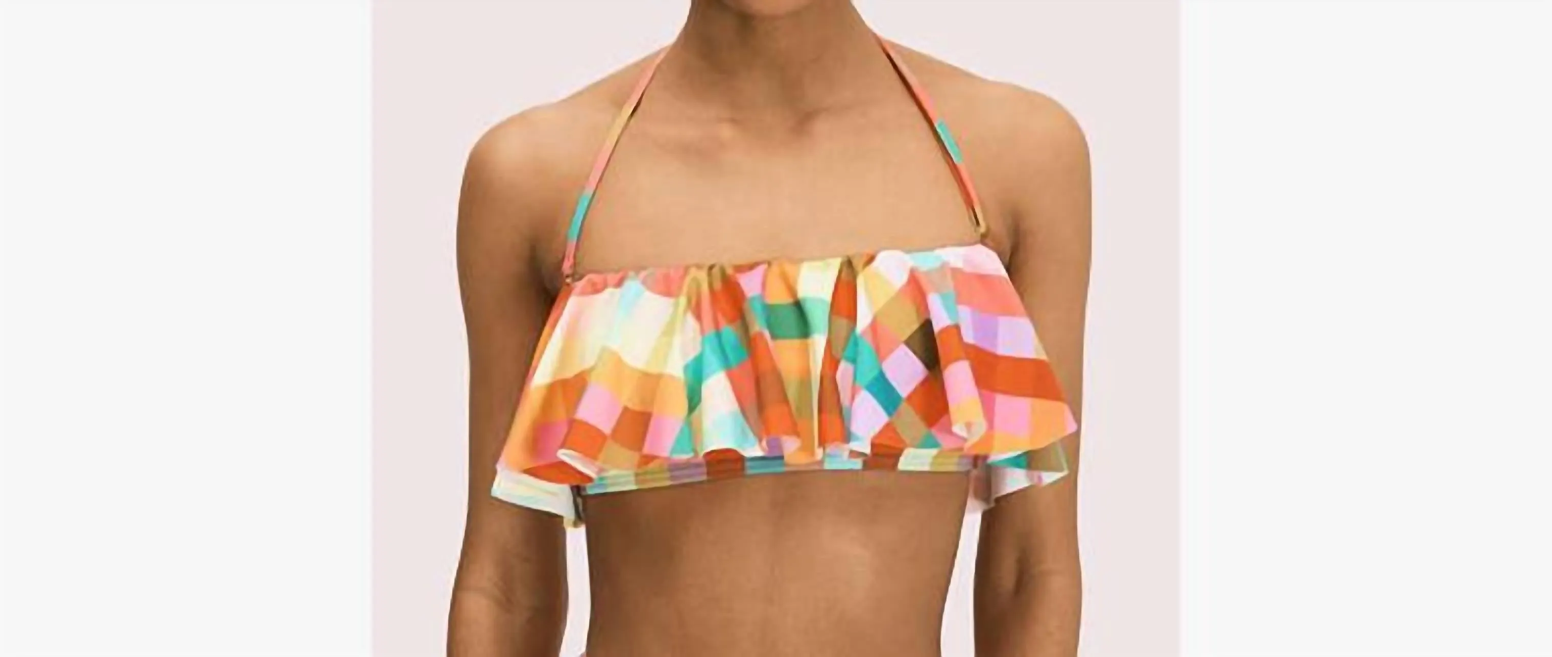 Garden Plaid Ruffle Bandeau Bikini Top In Multi