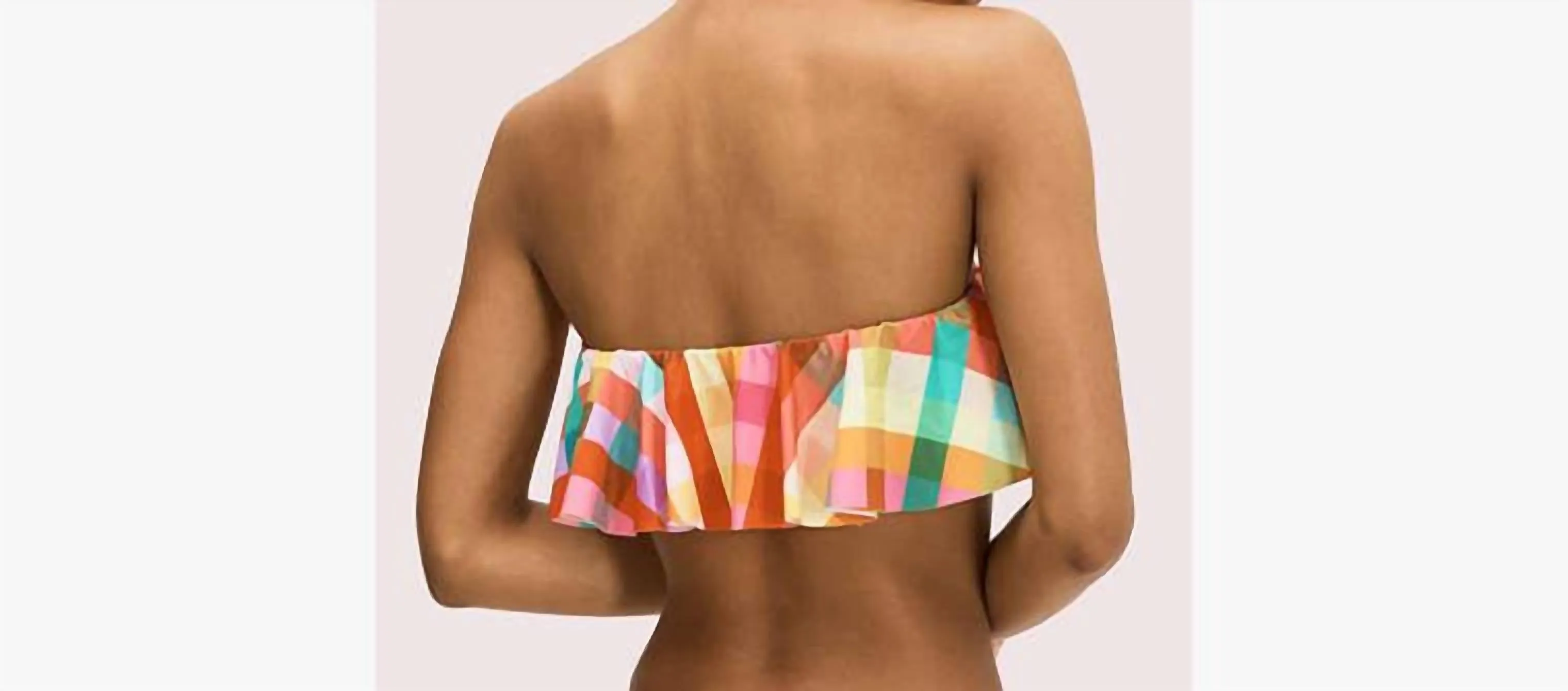 Garden Plaid Ruffle Bandeau Bikini Top In Multi