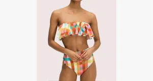 Garden Plaid Ruffle Bandeau Bikini Top In Multi