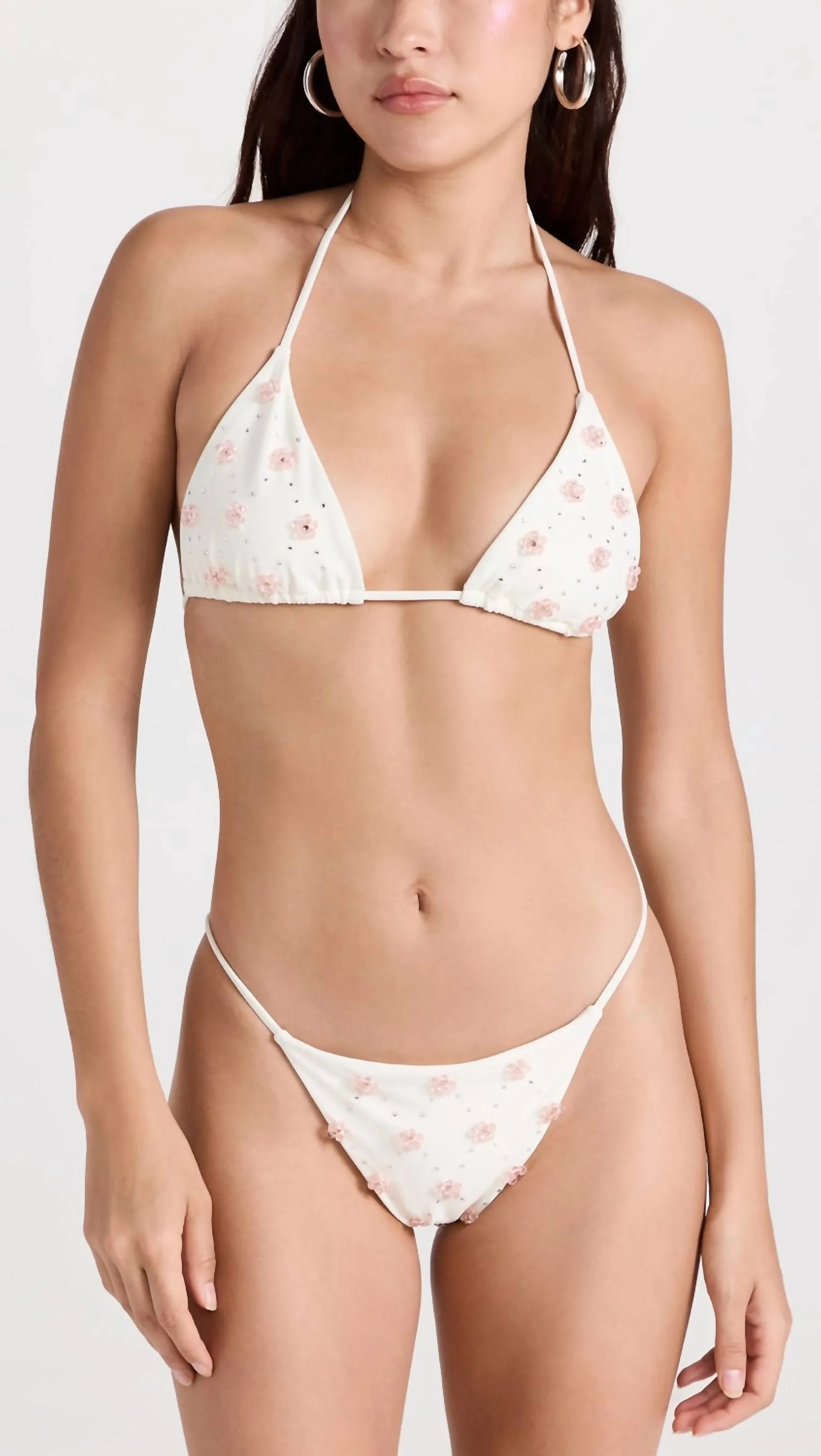 Giada Bikini Bottoms In Off White Crystal