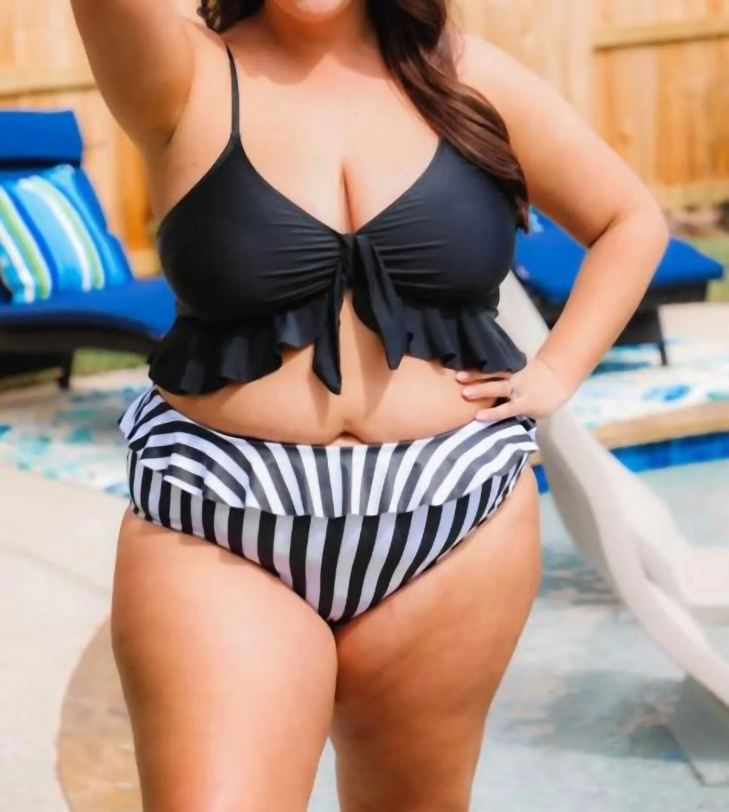 Island Resort Two Piece Swimsuit In Black/ Stripe