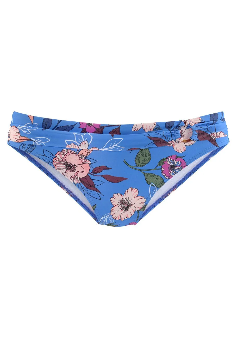 LASCANA Women's Print Mid Rise Bikini Bottom