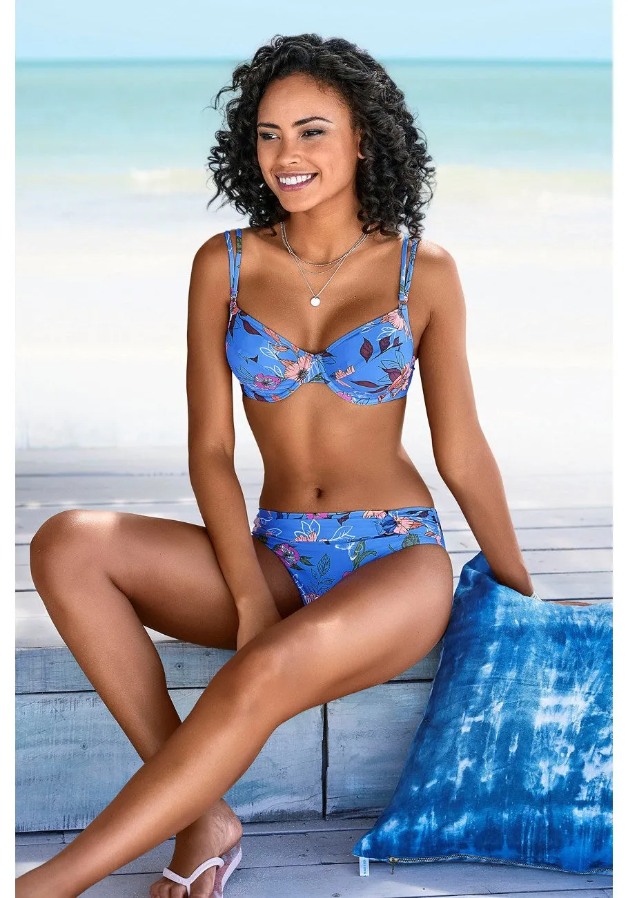 LASCANA Women's Print Mid Rise Bikini Bottom