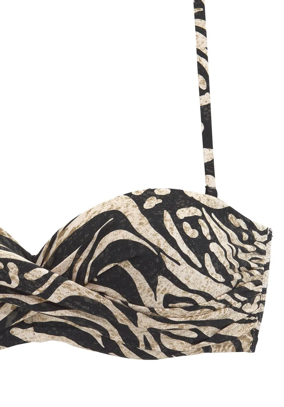 LASCANA Women's Ruched Zebra Bikini Swim Bottom