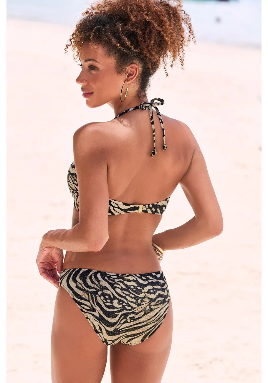 LASCANA Women's Ruched Zebra Bikini Swim Bottom
