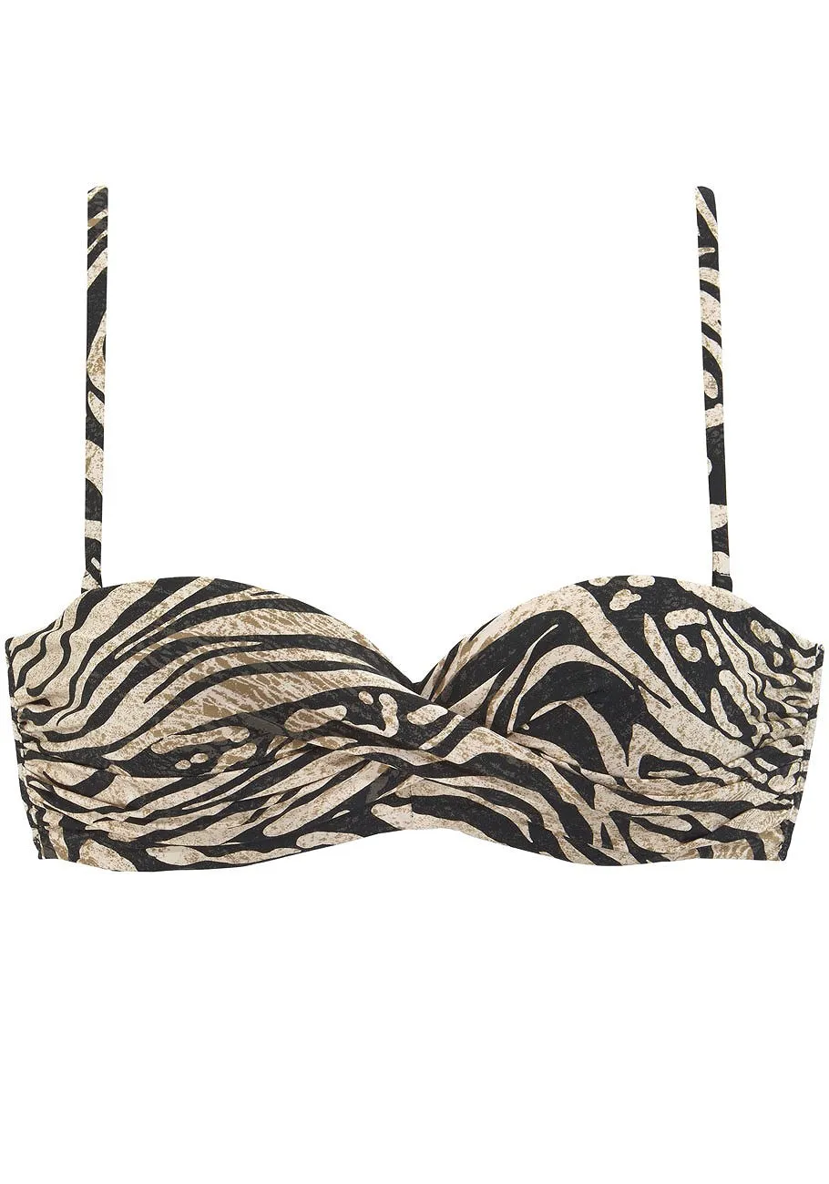 LASCANA Women's Ruched Zebra Bikini Swim Bottom