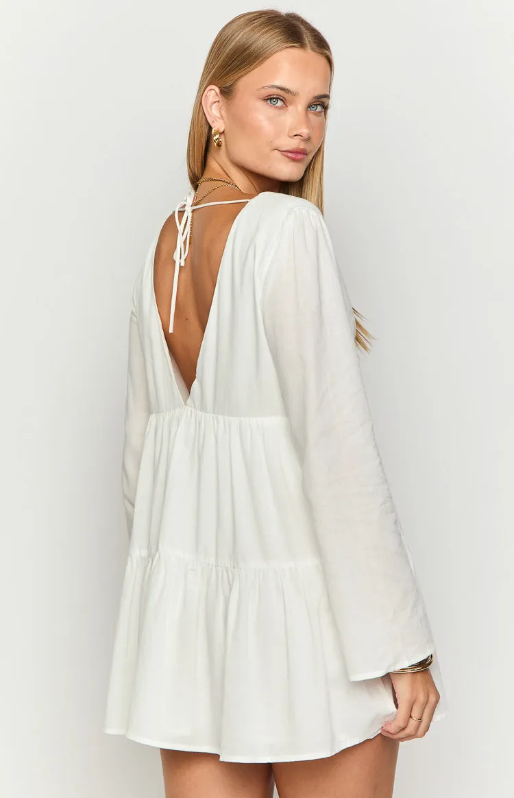 Lucky Heart White Long Sleeve Mini Dress