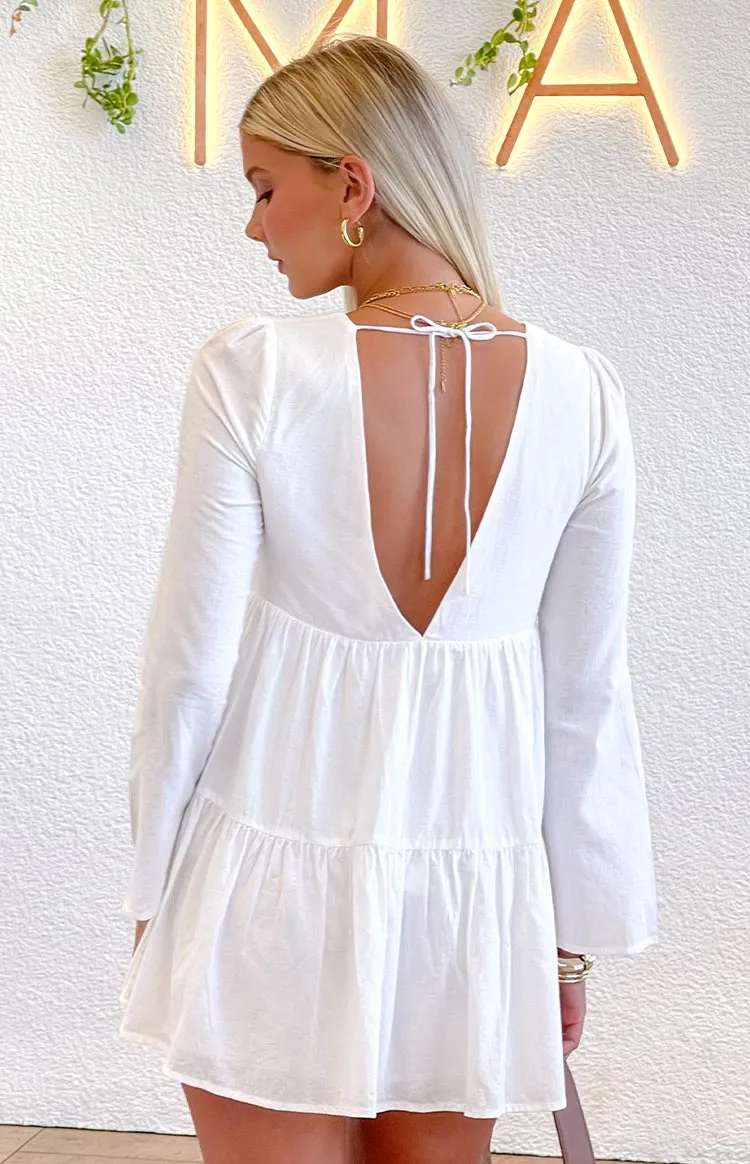 Lucky Heart White Long Sleeve Mini Dress