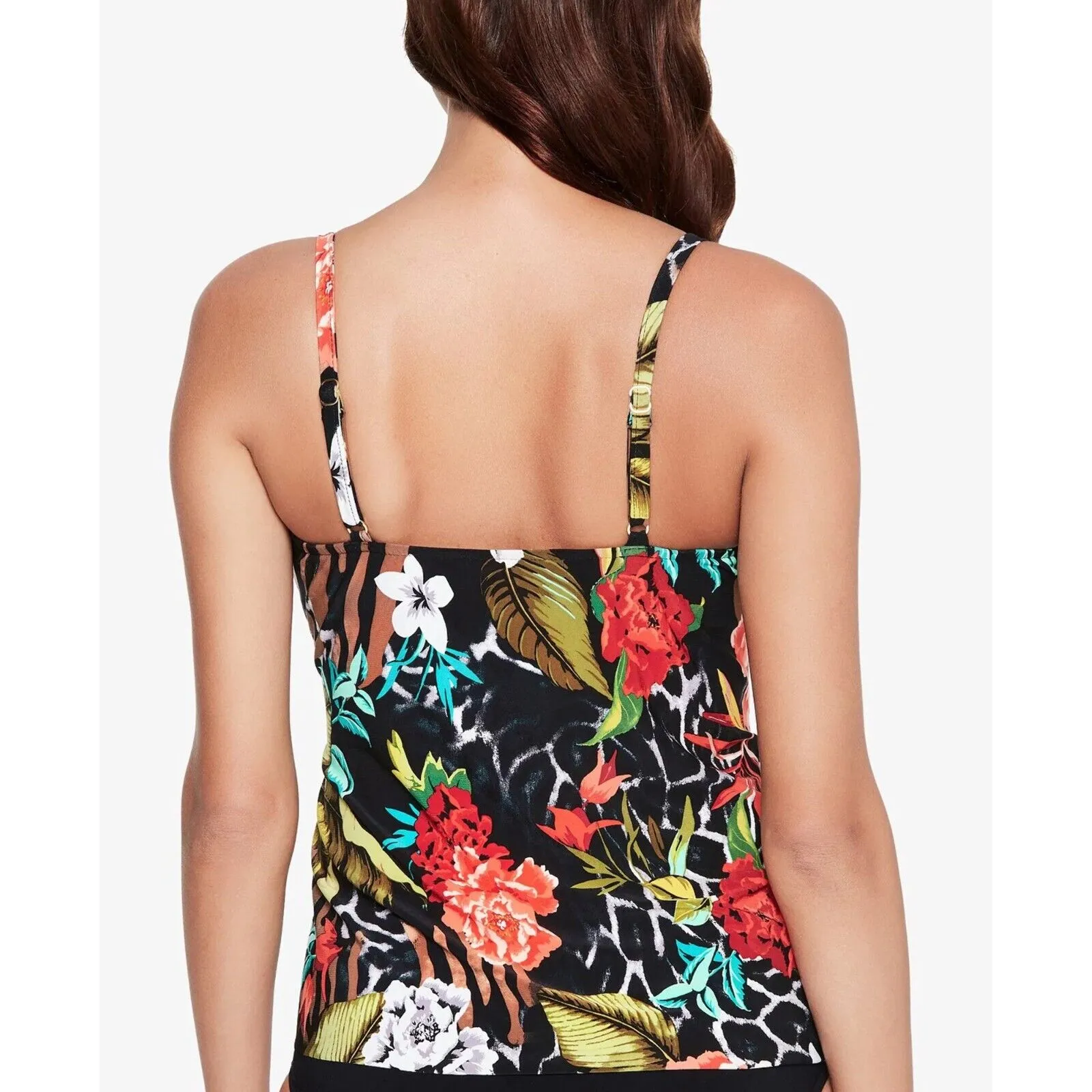 Magicsuit Muse Carma Tankini Top Women's 8 Black Floral Stretch Swimsuit ERK537