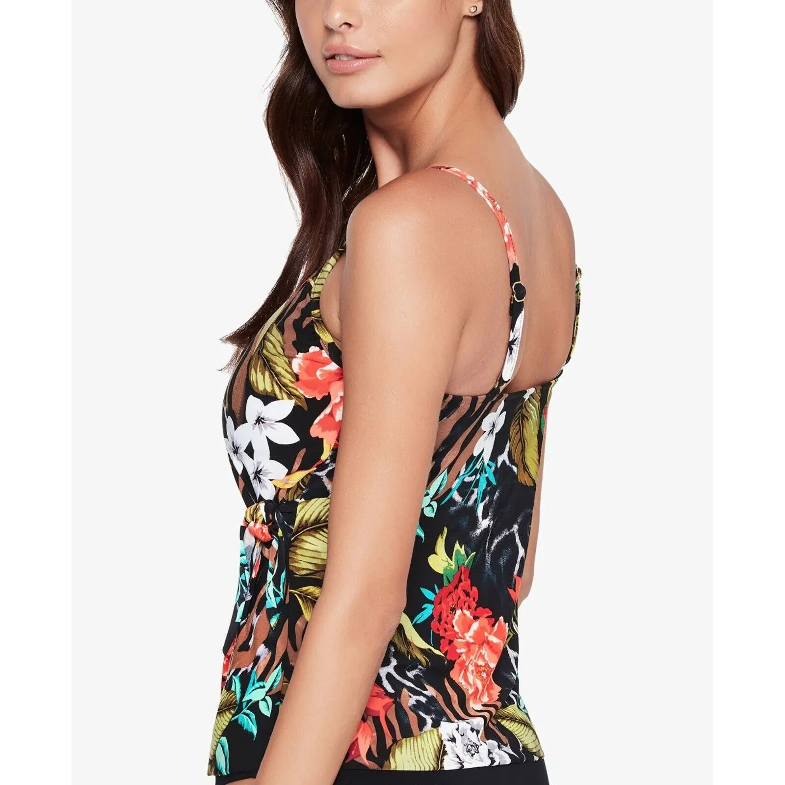 Magicsuit Muse Carma Tankini Top Women's 8 Black Floral Stretch Swimsuit ERK537