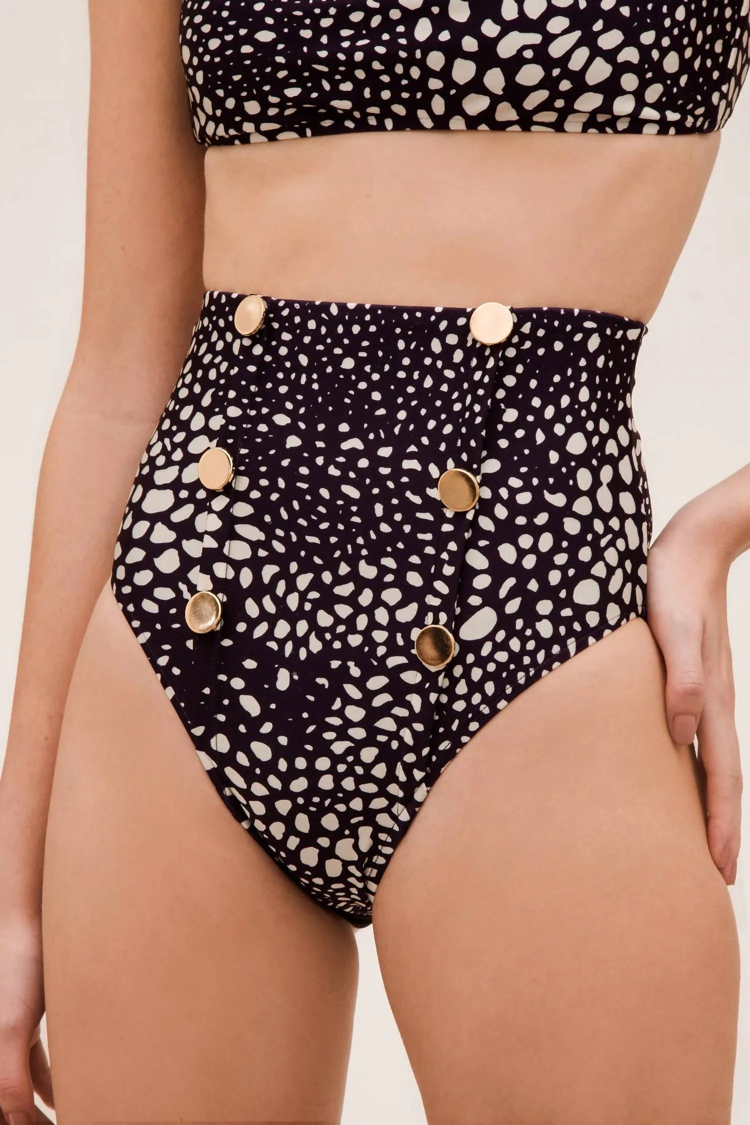 Marine Pois High Leg Bikini In Navy