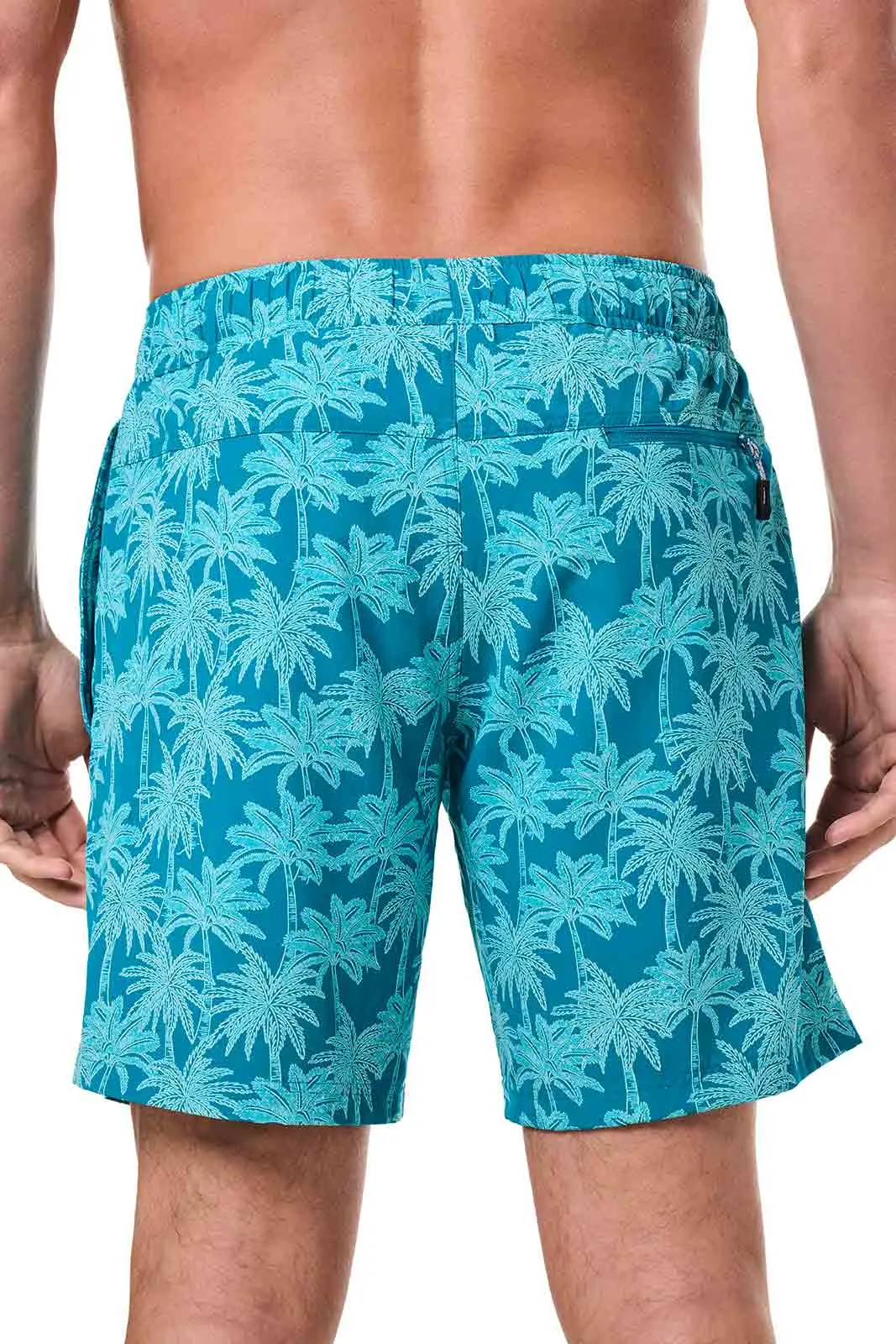 Men's Kahuna Swimming Shorts | Tahitian Teal Swaying Palms
