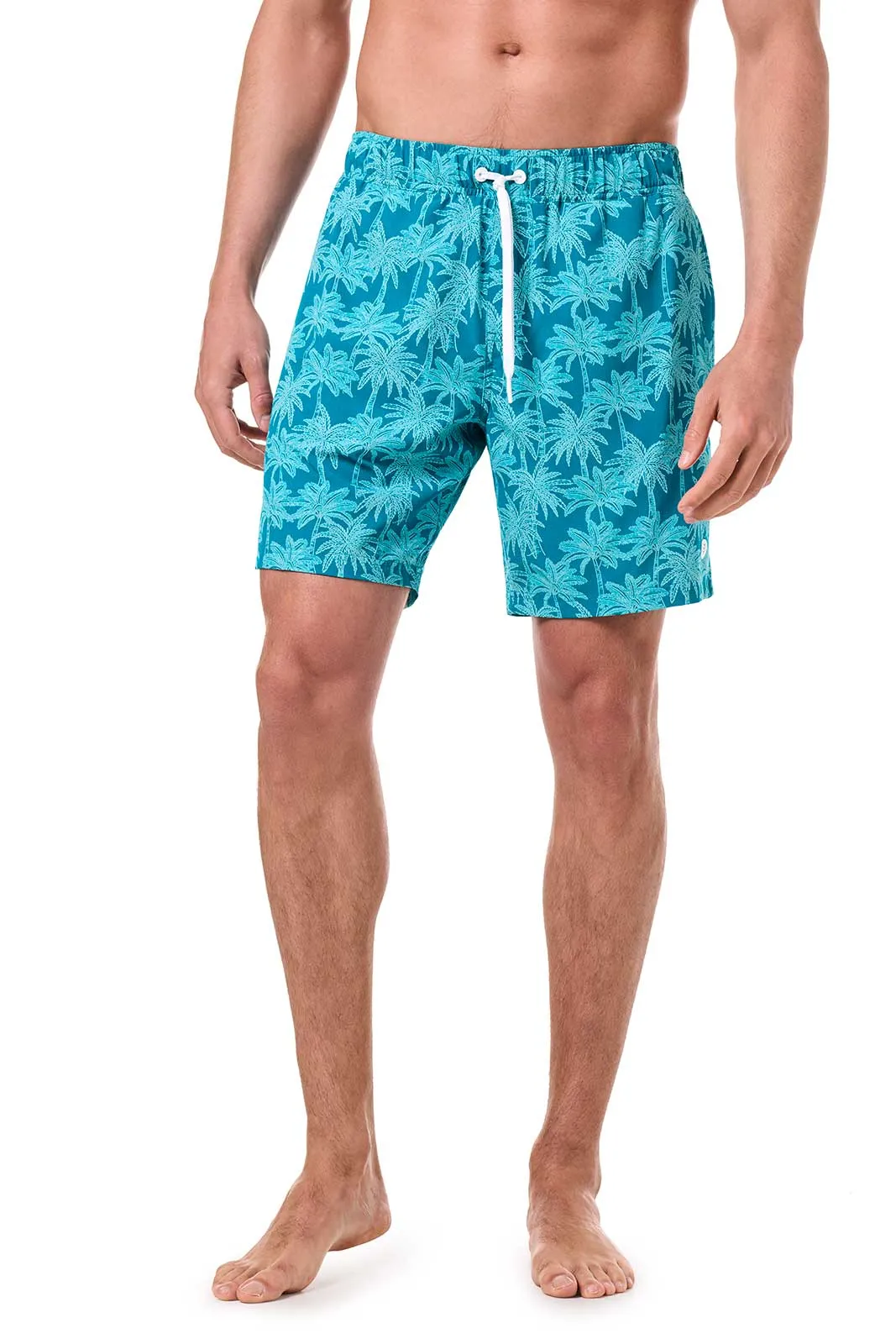 Men's Kahuna Swimming Shorts | Tahitian Teal Swaying Palms