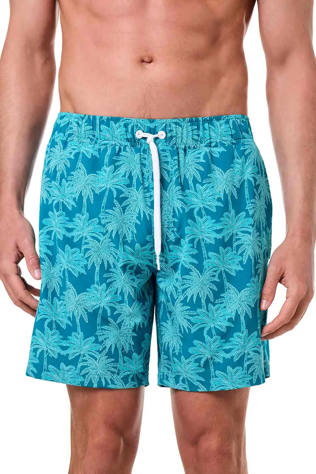 Men's Kahuna Swimming Shorts | Tahitian Teal Swaying Palms