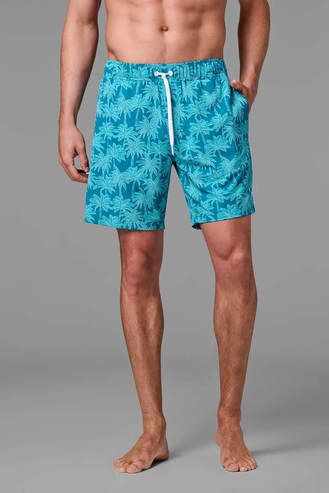 Men's Kahuna Swimming Shorts | Tahitian Teal Swaying Palms