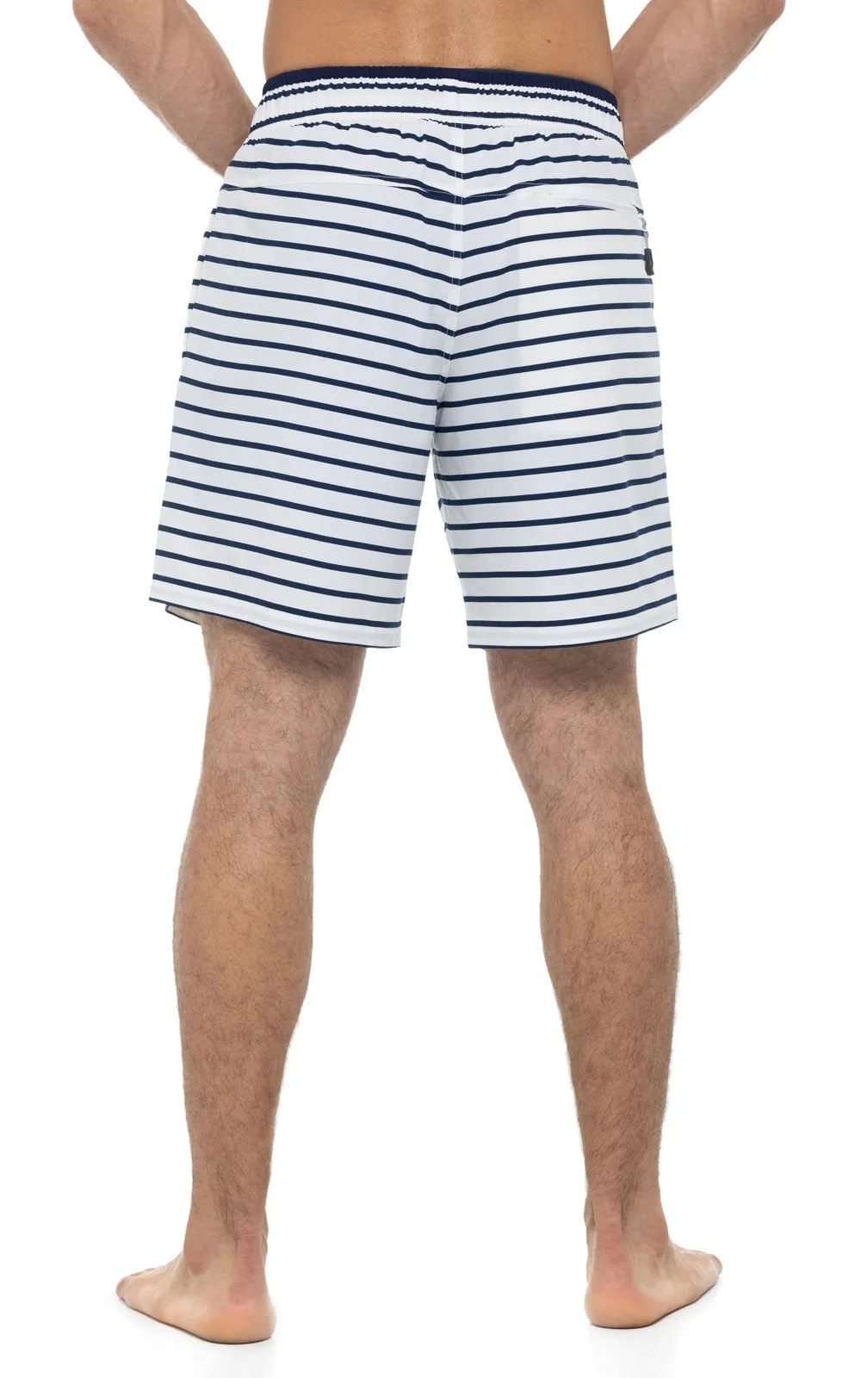 Men's Kahuna Swimming Shorts | White/Navy Stripe