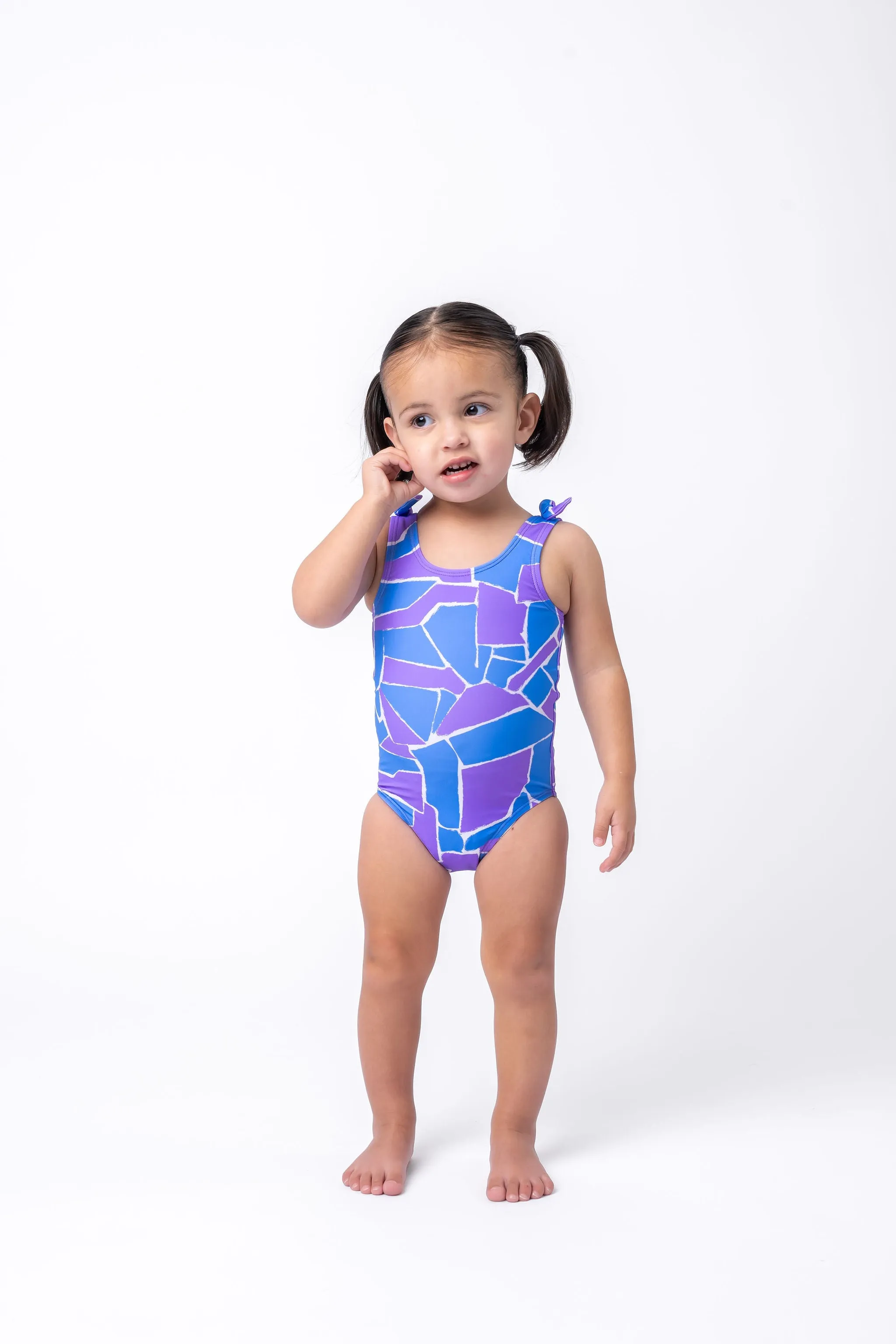 Mini Palm Tree One Piece | Geometric Purple & Blue