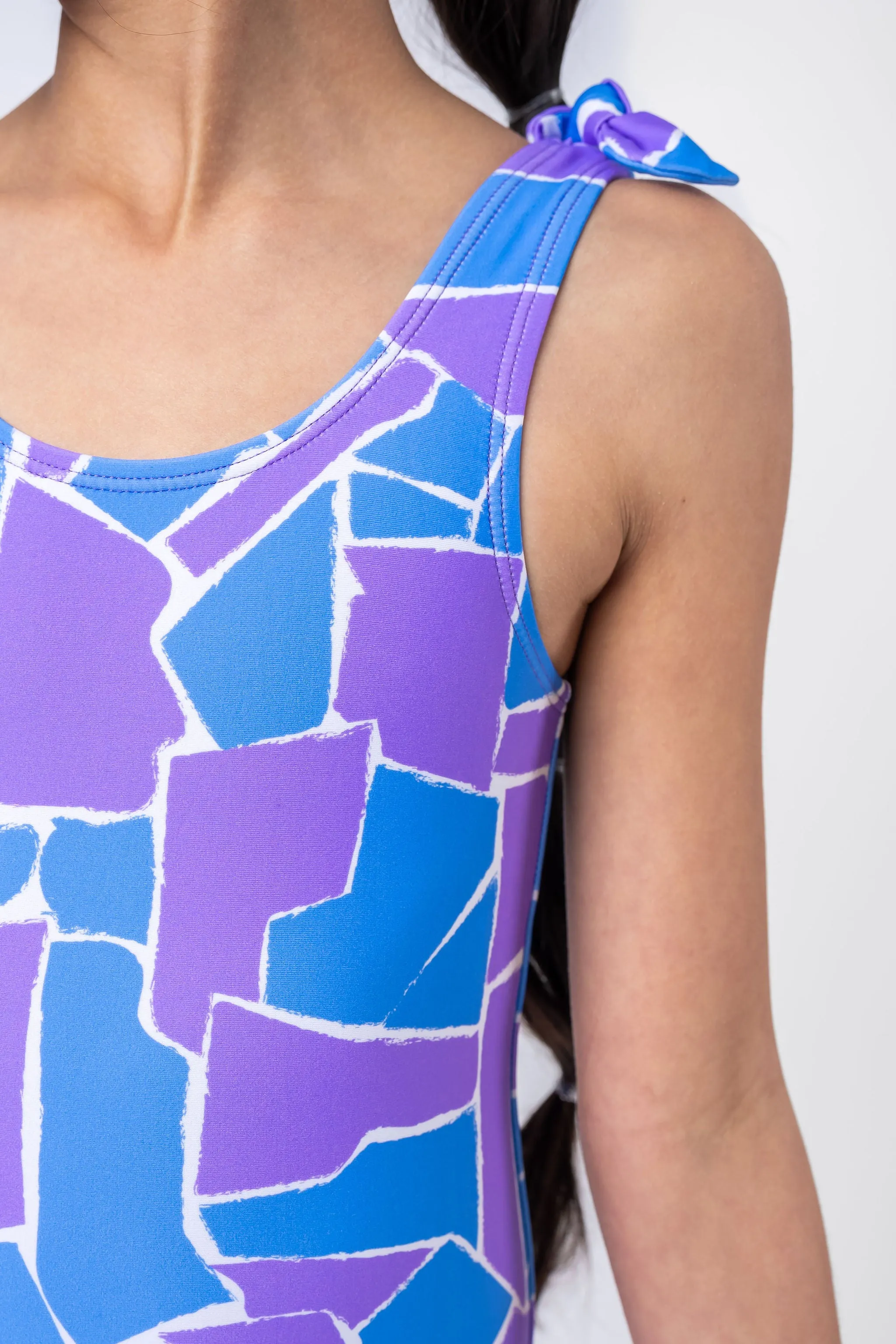 Mini Palm Tree One Piece | Geometric Purple & Blue