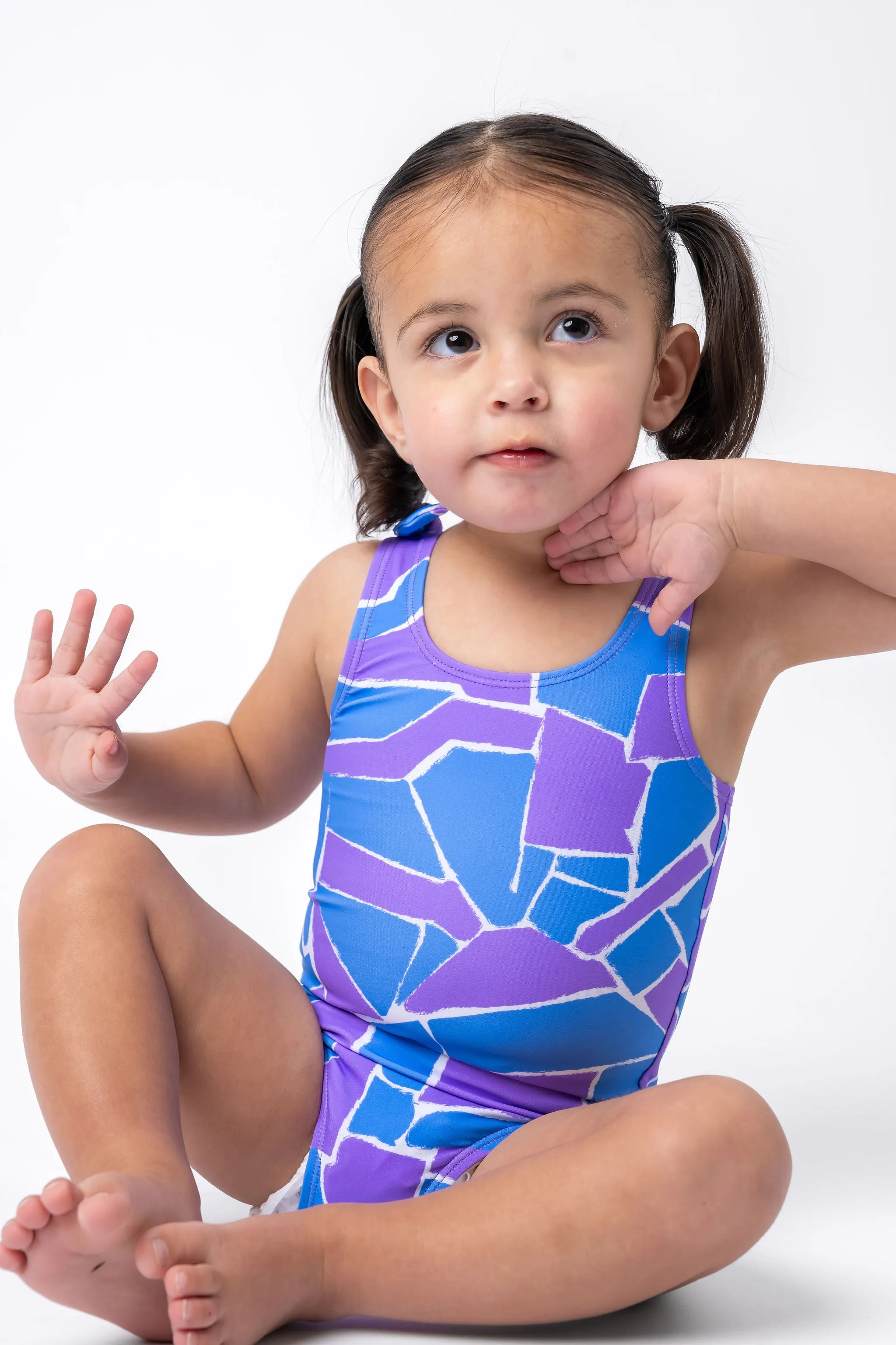 Mini Palm Tree One Piece | Geometric Purple & Blue