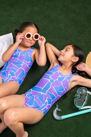 Mini Palm Tree One Piece | Geometric Purple & Blue