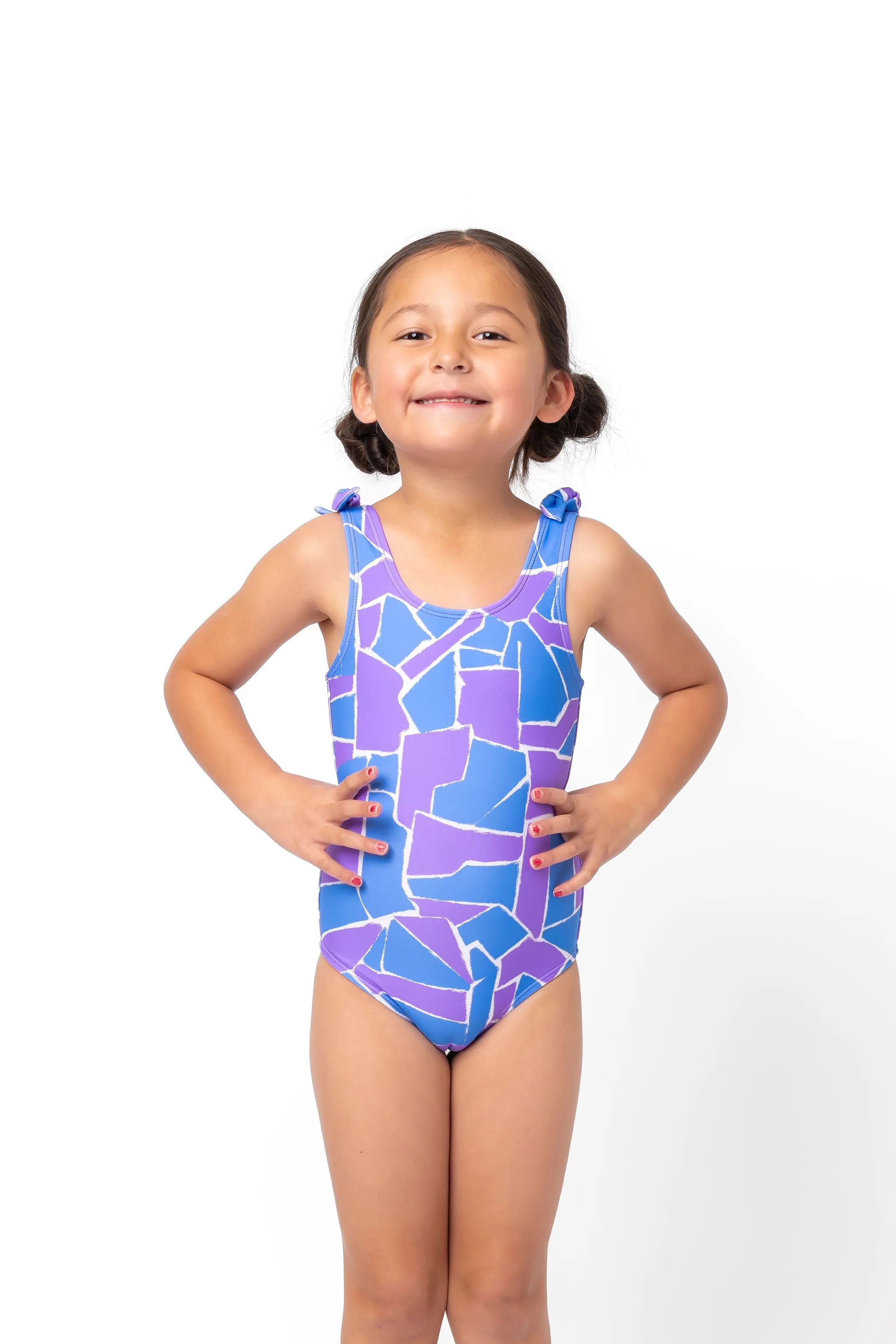 Mini Palm Tree One Piece | Geometric Purple & Blue