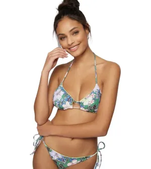 O'Neill Bellamy Floral Madrid Top Women's Medium 5-7 Jade Halter Neck VDA311
