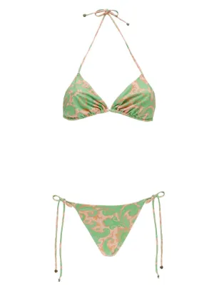 Paisley Print Triangle Bikini With Self-Tie Laces