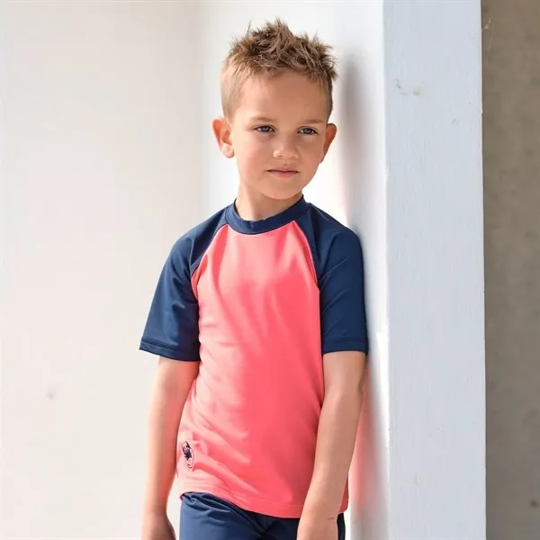 Petit Crabe Nectarine/Blue Raglan UV Swim Shirt