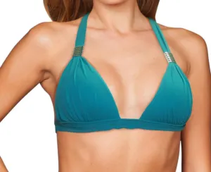 Plunge Triangle Halter Bikini Top In Peacock
