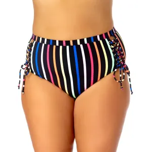 Plus Womens Side Tie Striped Swim Bottom Separates