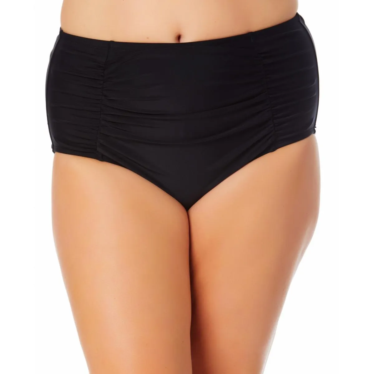 Plus Womens Solid Shirred Swim Bottom Separates