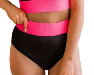 Ray Of Sunshine Swim Bottoms In Black & Neon Pink