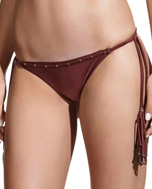 Solid Side Tie Bikini Bottom In Burgundy