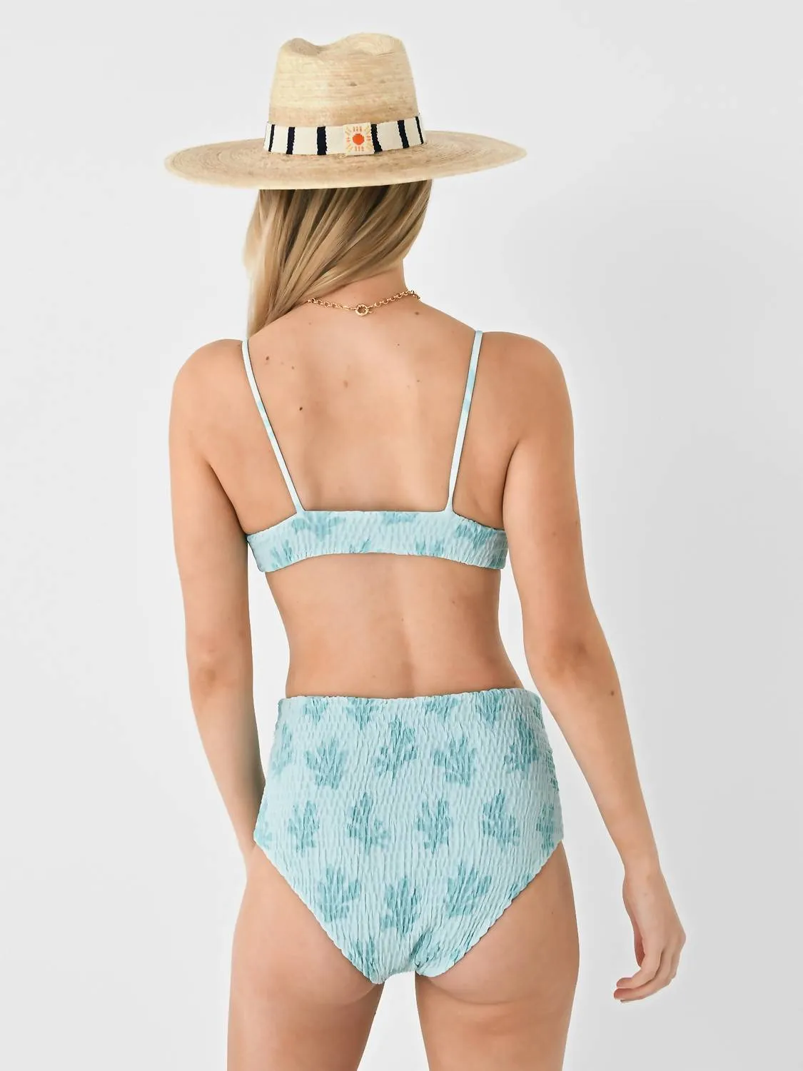 Stella Smocked Bikini Top In Mint Reef