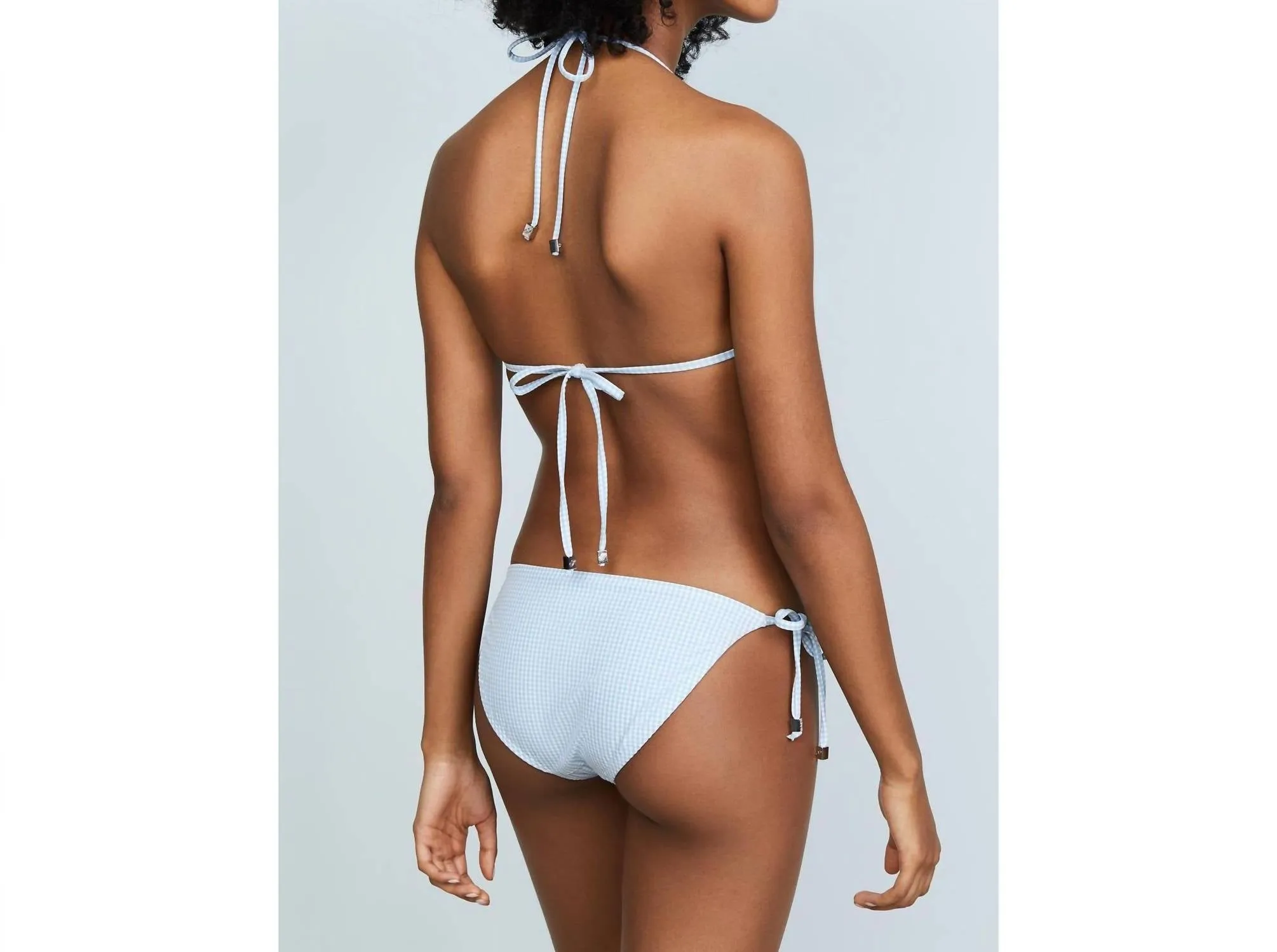 String Bikini Bottom In Blue Mini Gingham