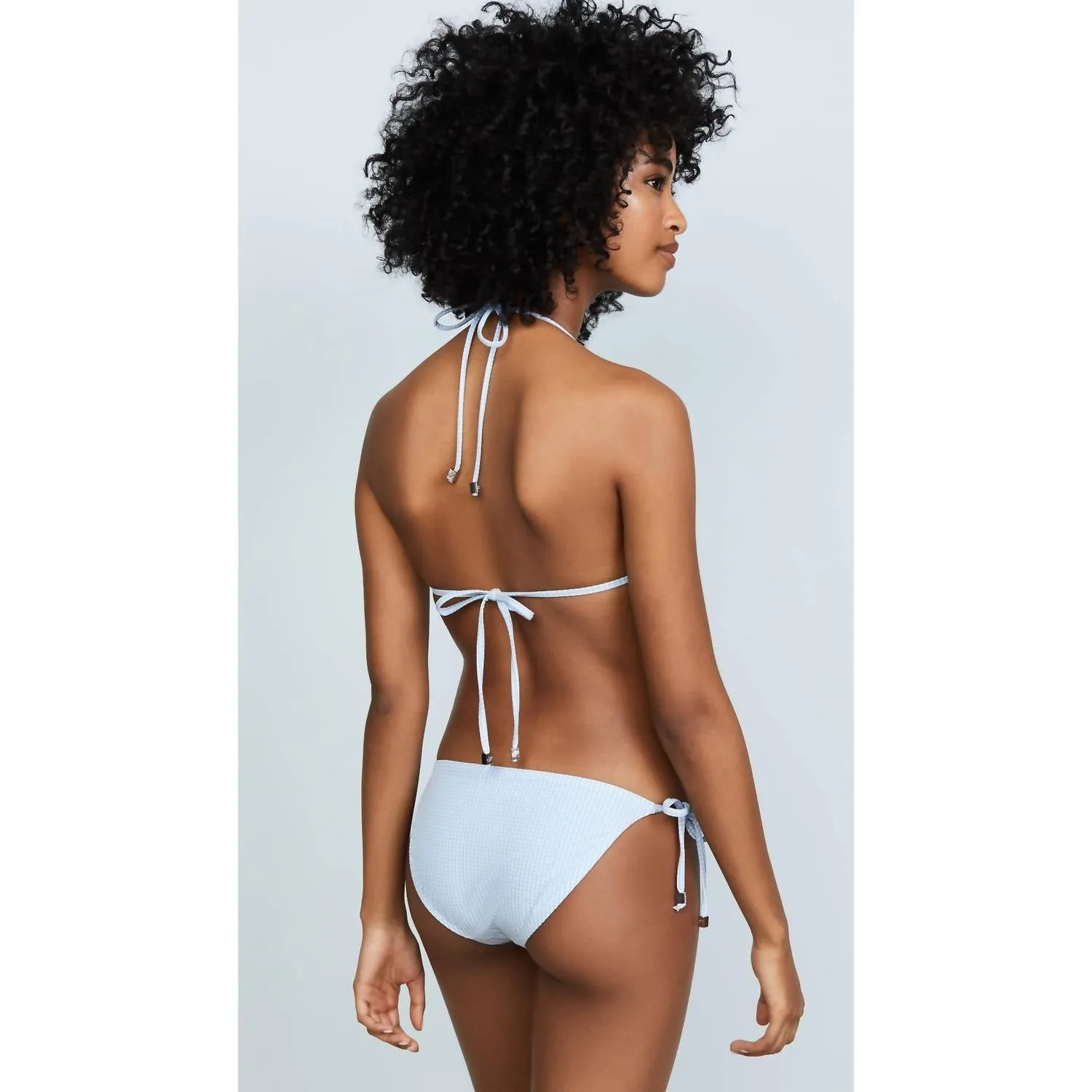 String Bikini Bottom In Blue Mini Gingham