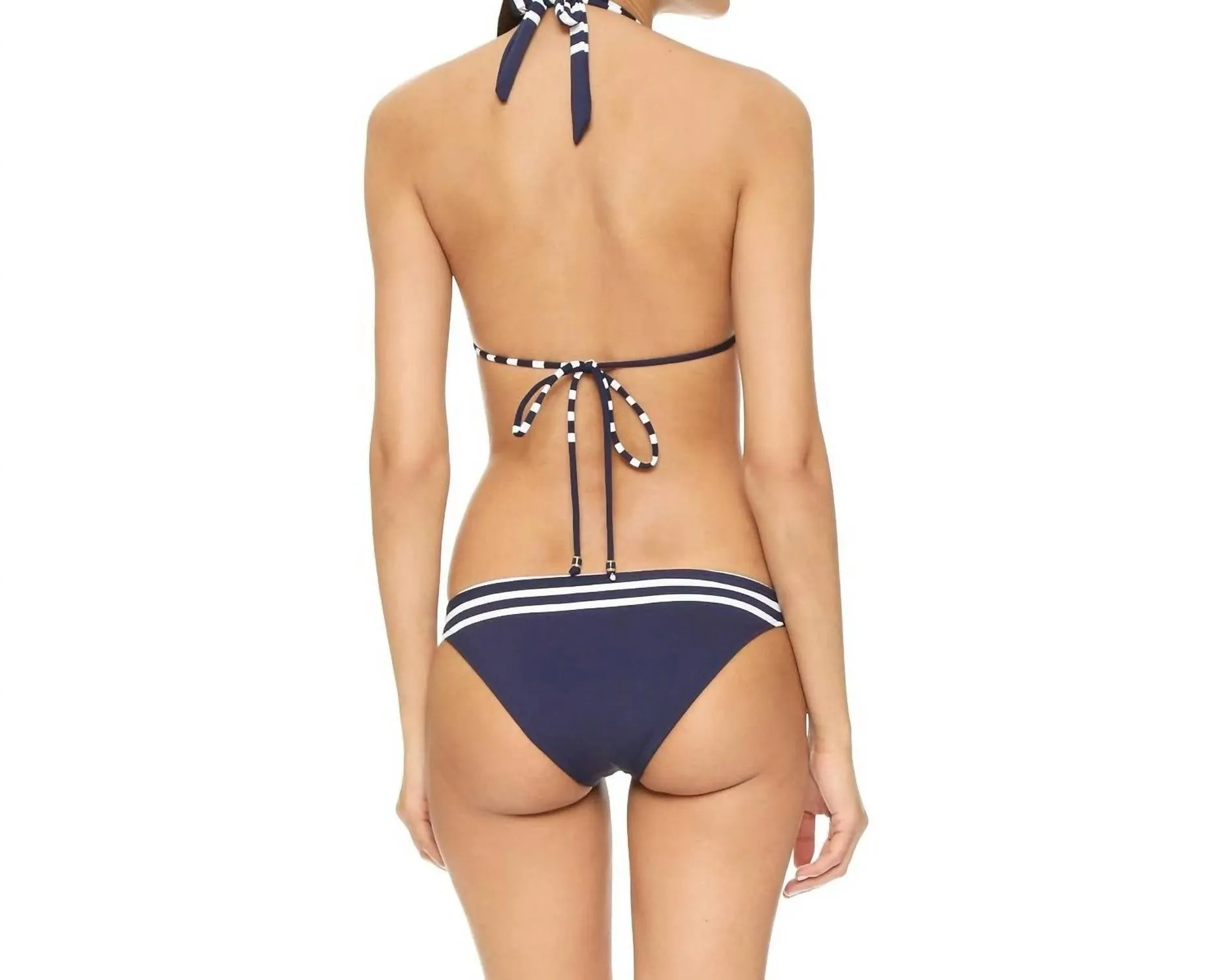 Stripe Halter String Bikini Top In Navy/white